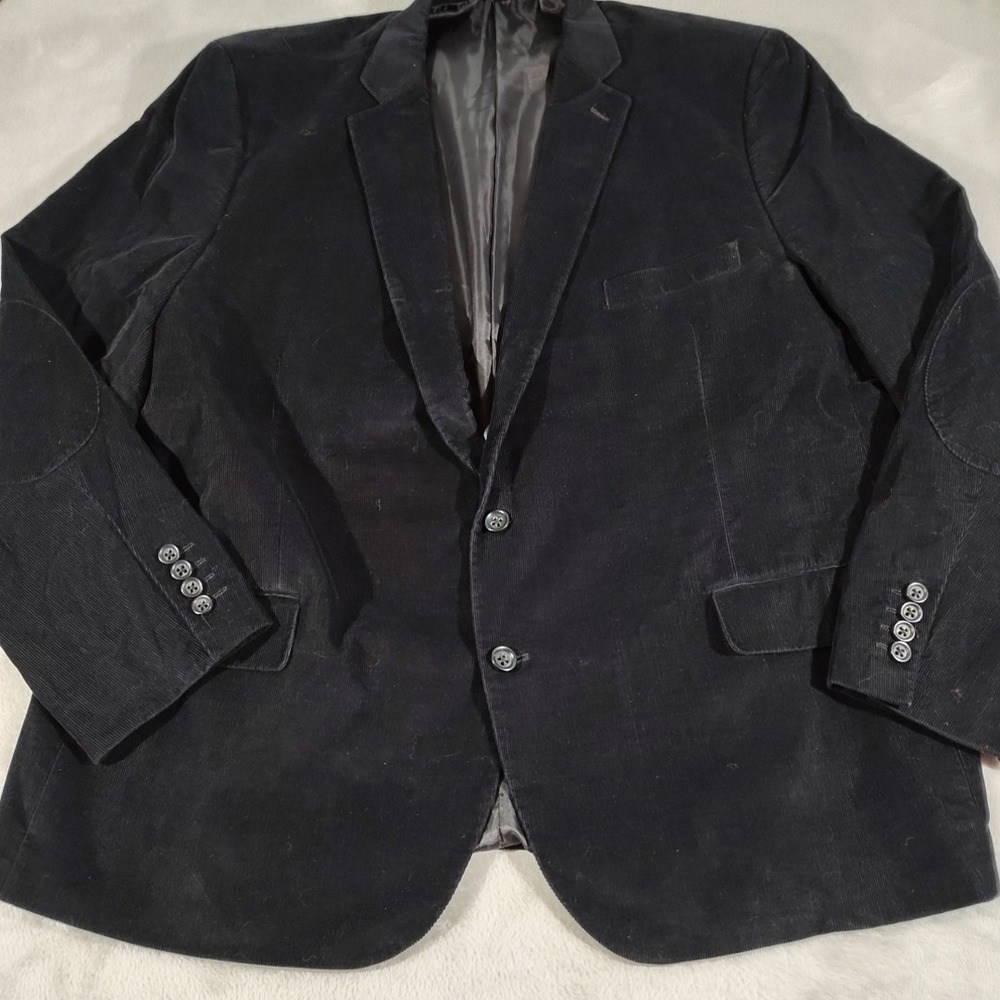 Stafford Corduroy Blazer Men 52 Reg Black Classic Fit City Holiday 2 Button